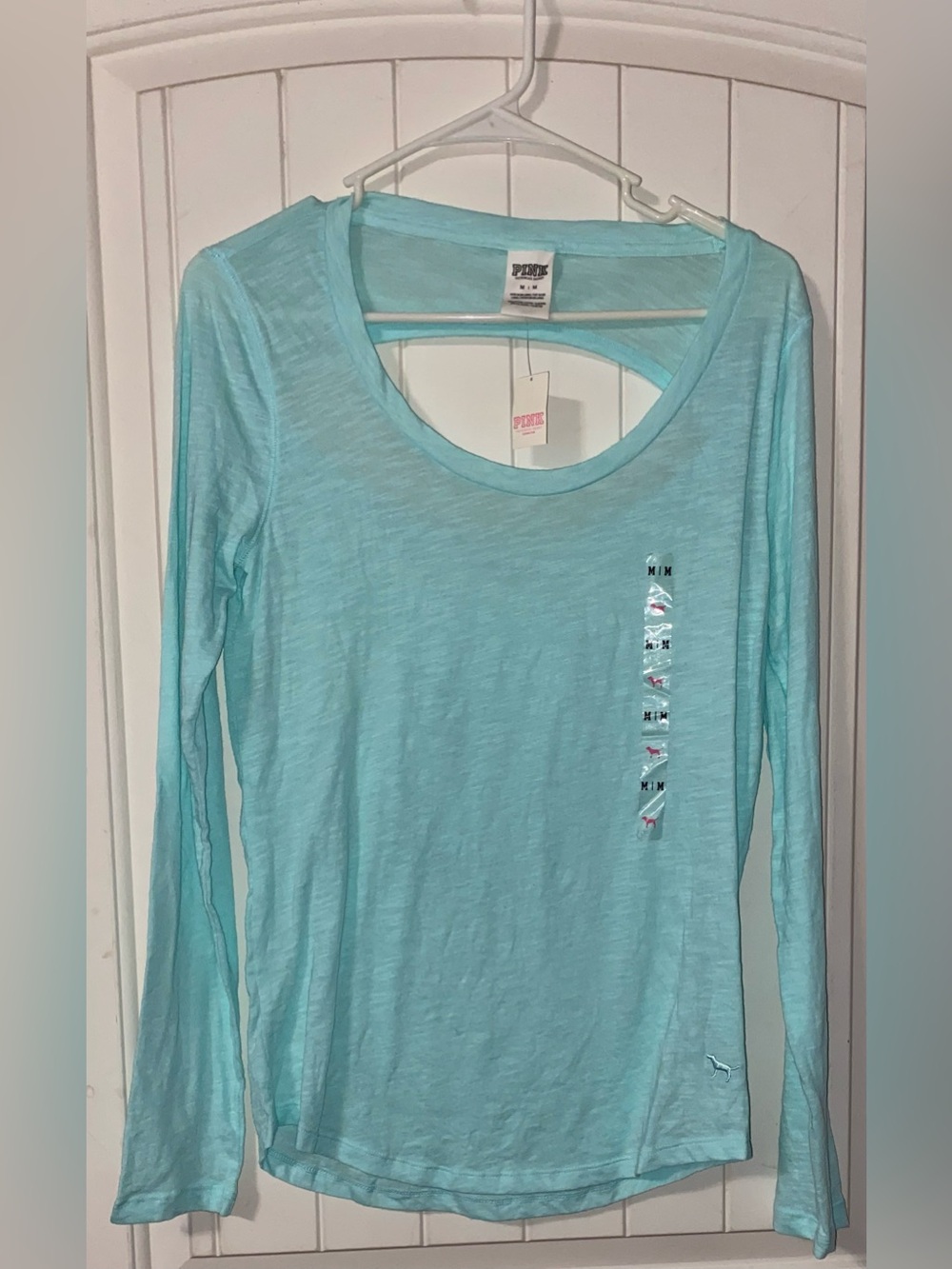 PINK Victoria's Secret Light Aqua Long Sleeve Scoop Neck Tee